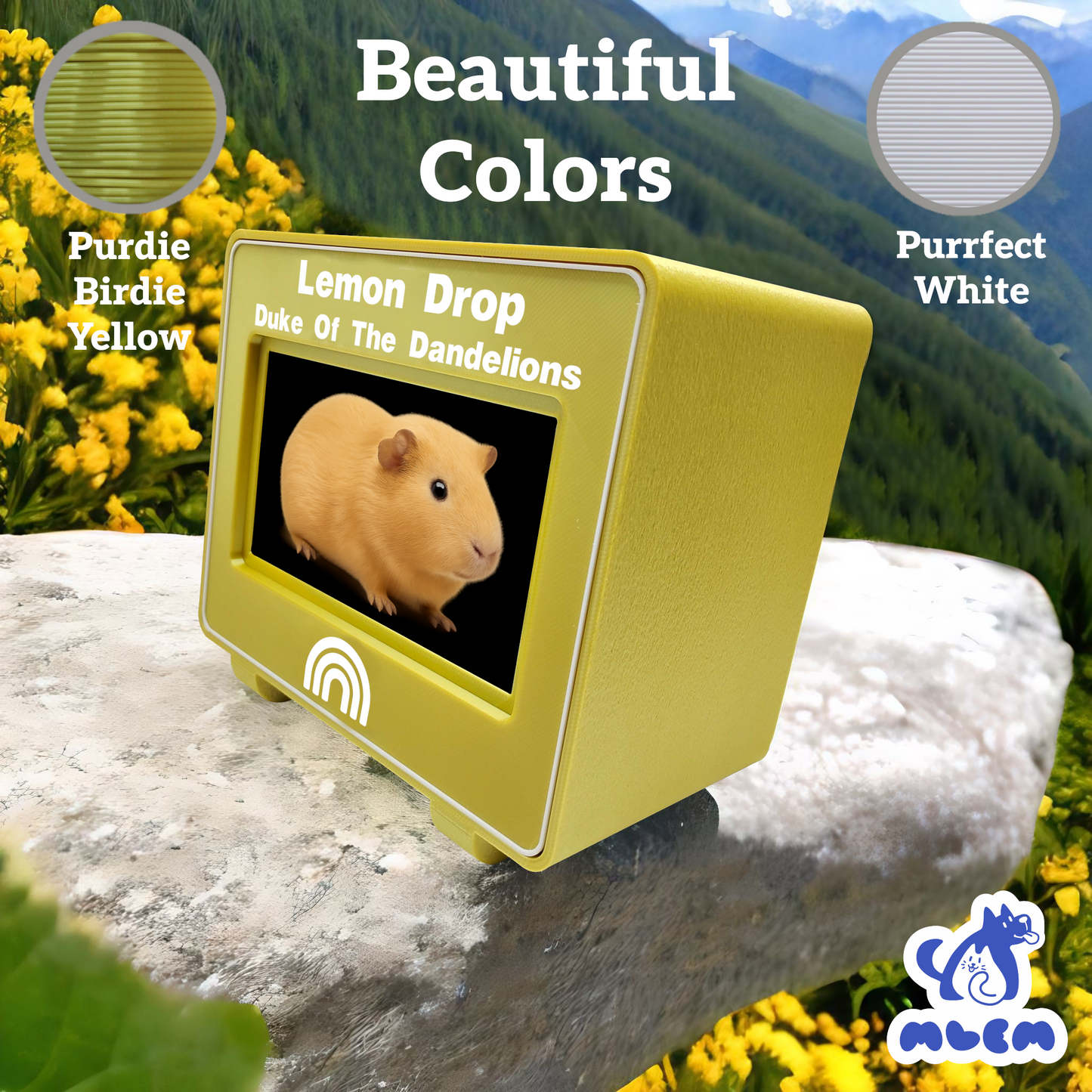mlemory keeper - purdie birdie yellow & purrfect white